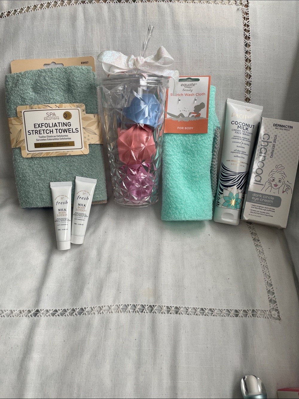 Pacific- Face,Body,Eye, Stretch 3 Pk Towels,Wash Cloth, Reusable Tumbler NWT